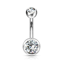 Implant Grade Titanium Externally Threaded Double CZ Bezel Set Belly Button Ring