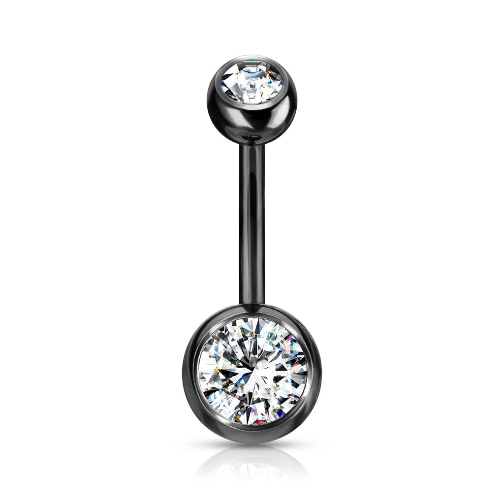 14G Titanium Externally Threaded Double CZ Bezel (8MM) Belly Button Ring