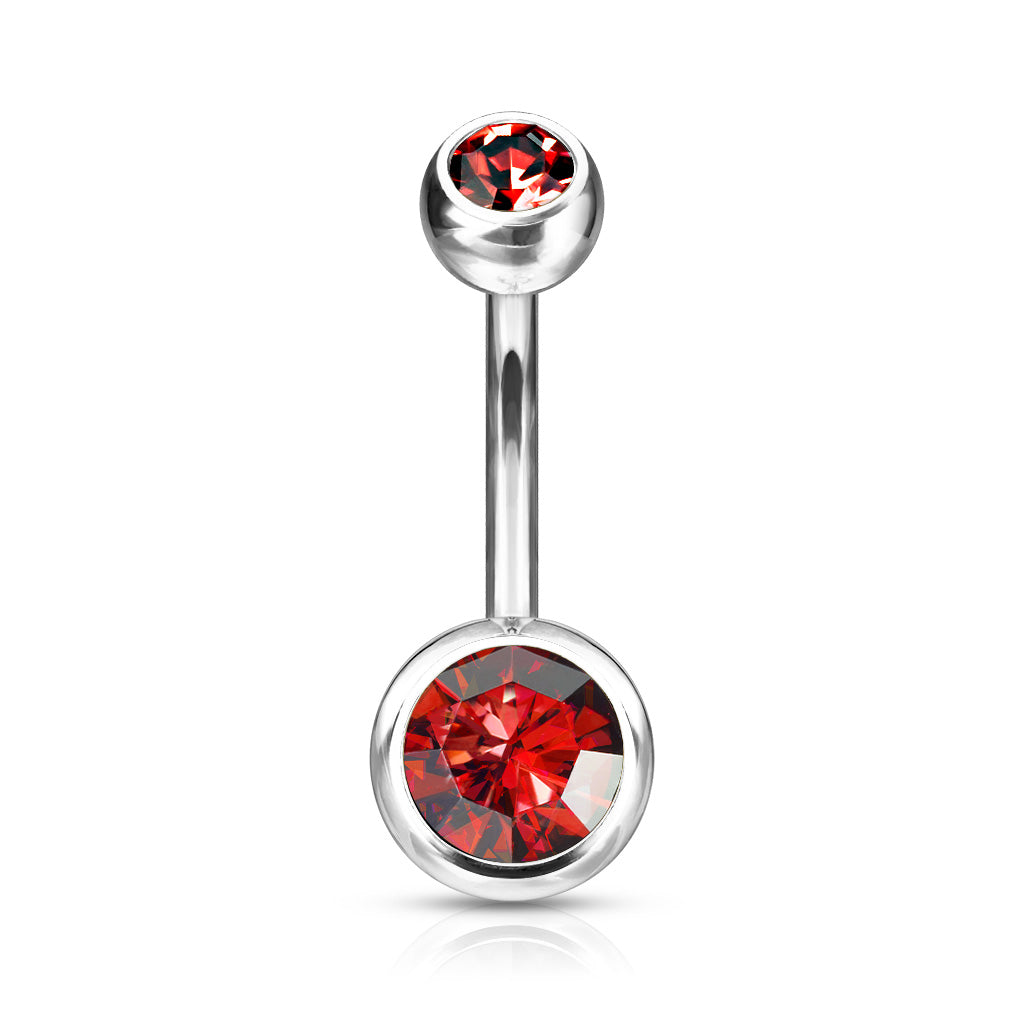 Implant Grade Titanium Externally Threaded Double CZ Bezel Set Belly Button Ring