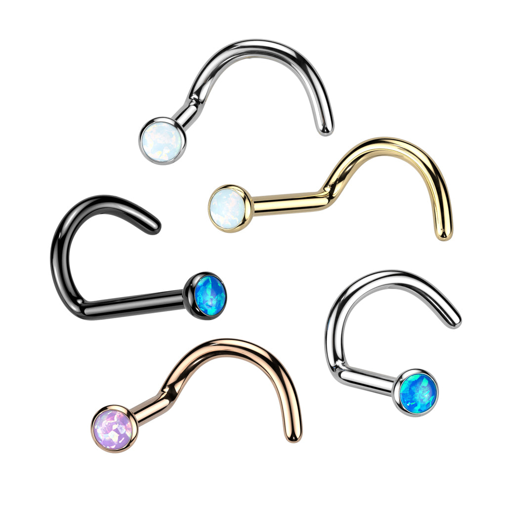 20G Titanium Opal Ball Top Nose L-Shape