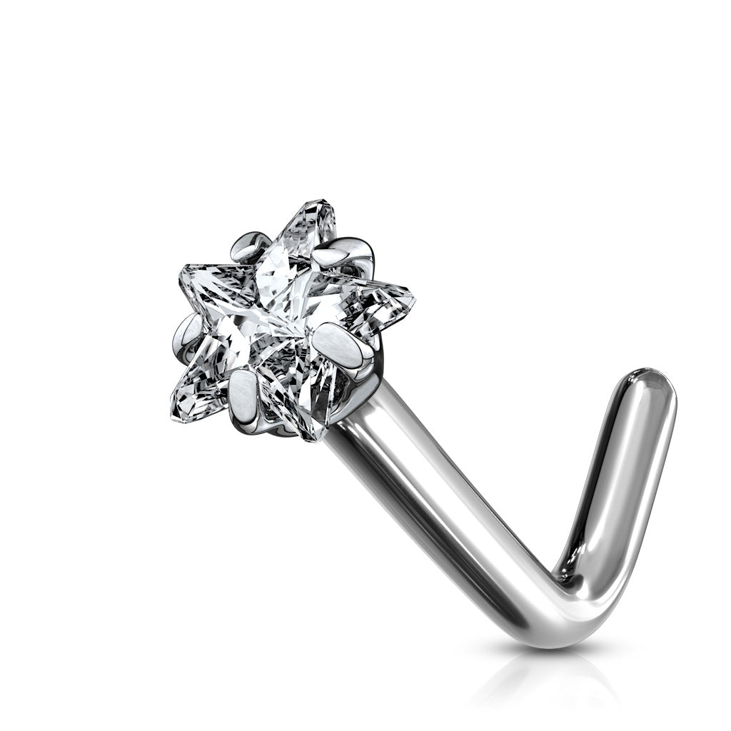 20G & 18G Titanium L Bend Nose Stud W/ Star