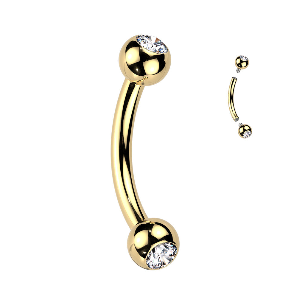 16G Titanium Internally Threaded Curved Barbell W/ Jeweled Balls