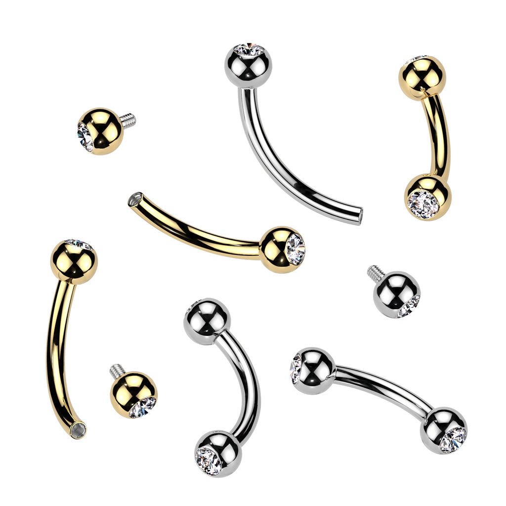 16G Titanium Internally Threaded Curved Barbell W/ Jeweled Balls