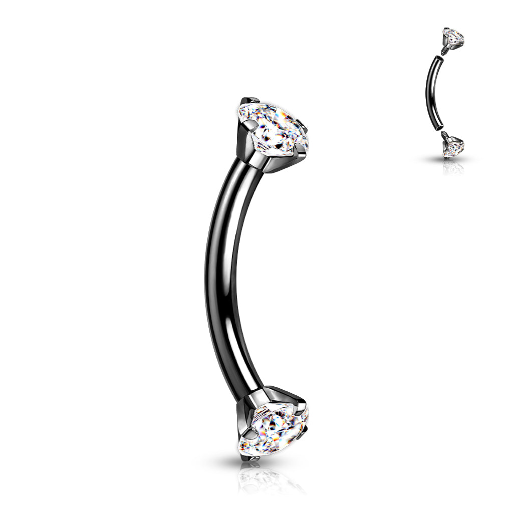 16G Titanium Internally Threaded Curved Barbell With CZ Ends (8MM)