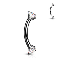 Implant Grade Titanium Internally Threaded Curved Barbell With Prong Set CZ Ends