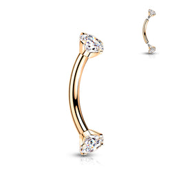 Implant Grade Titanium Internally Threaded Curved Barbell With Prong Set CZ Ends