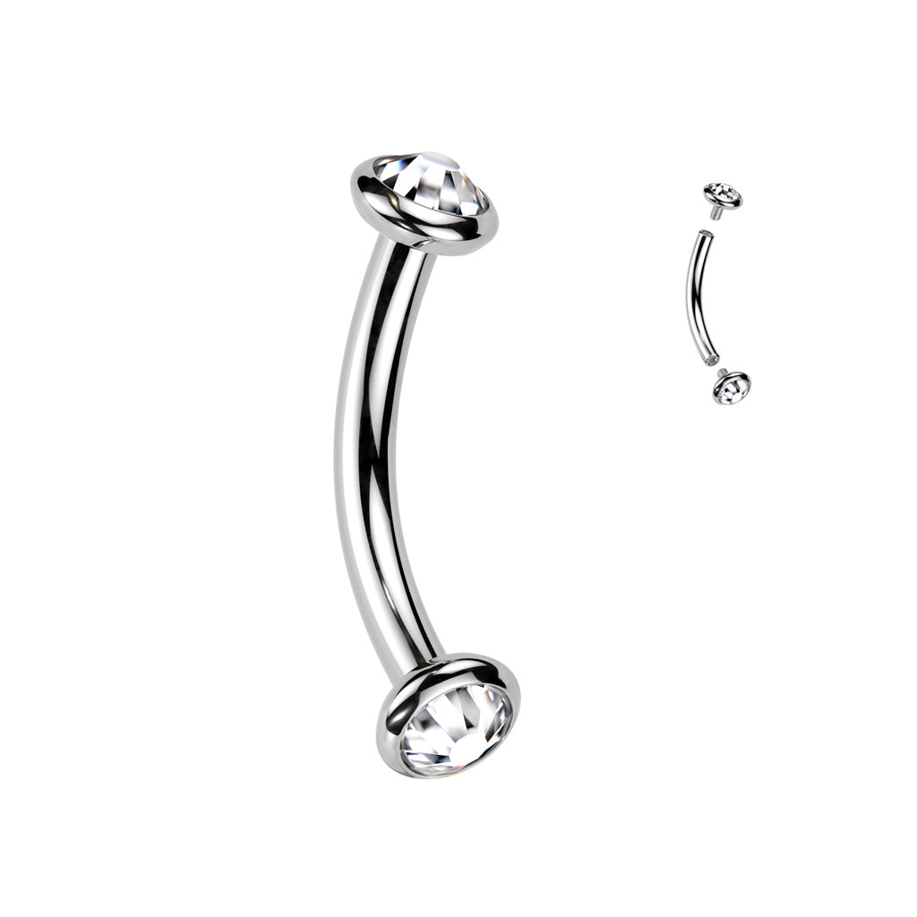 16G Titanium Internally Threaded Curved Barbell (8mm) W/ Flat Bezel