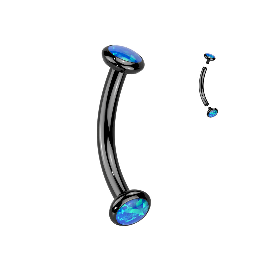 16G Titanium Internally Threaded Curved Barbell (8MM) Opal Ends