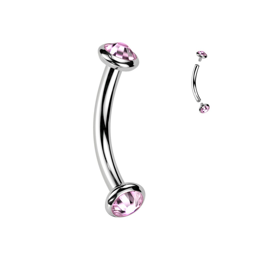 16G Titanium Internally Threaded Curved Barbell (8mm) W/ Flat Bezel