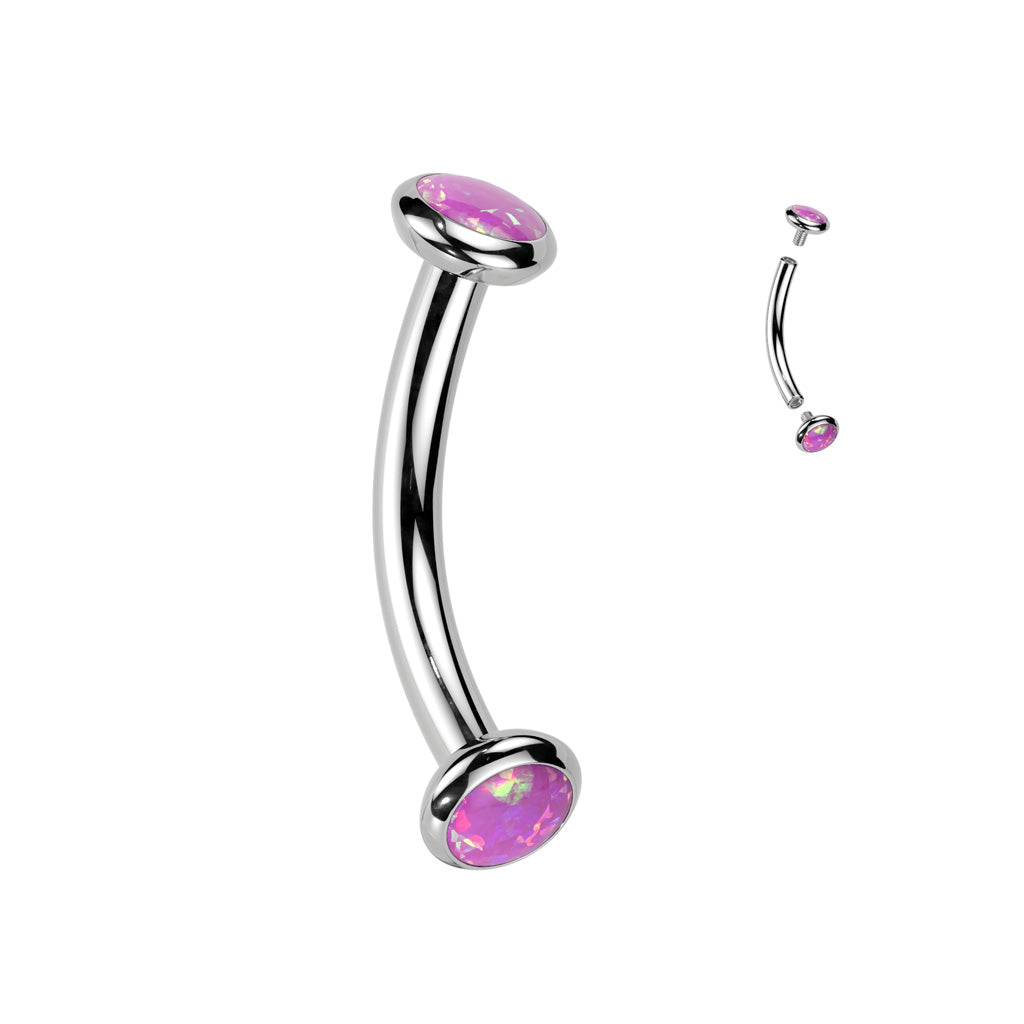 16G Titanium Internally Threaded Curved Barbell (8MM) Opal Ends