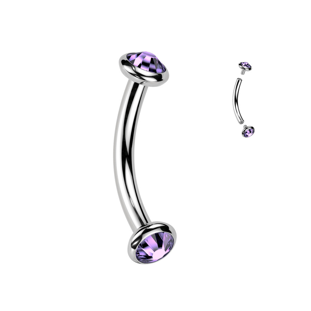 16G Titanium Internally Threaded Curved Barbell (8mm) W/ Flat Bezel