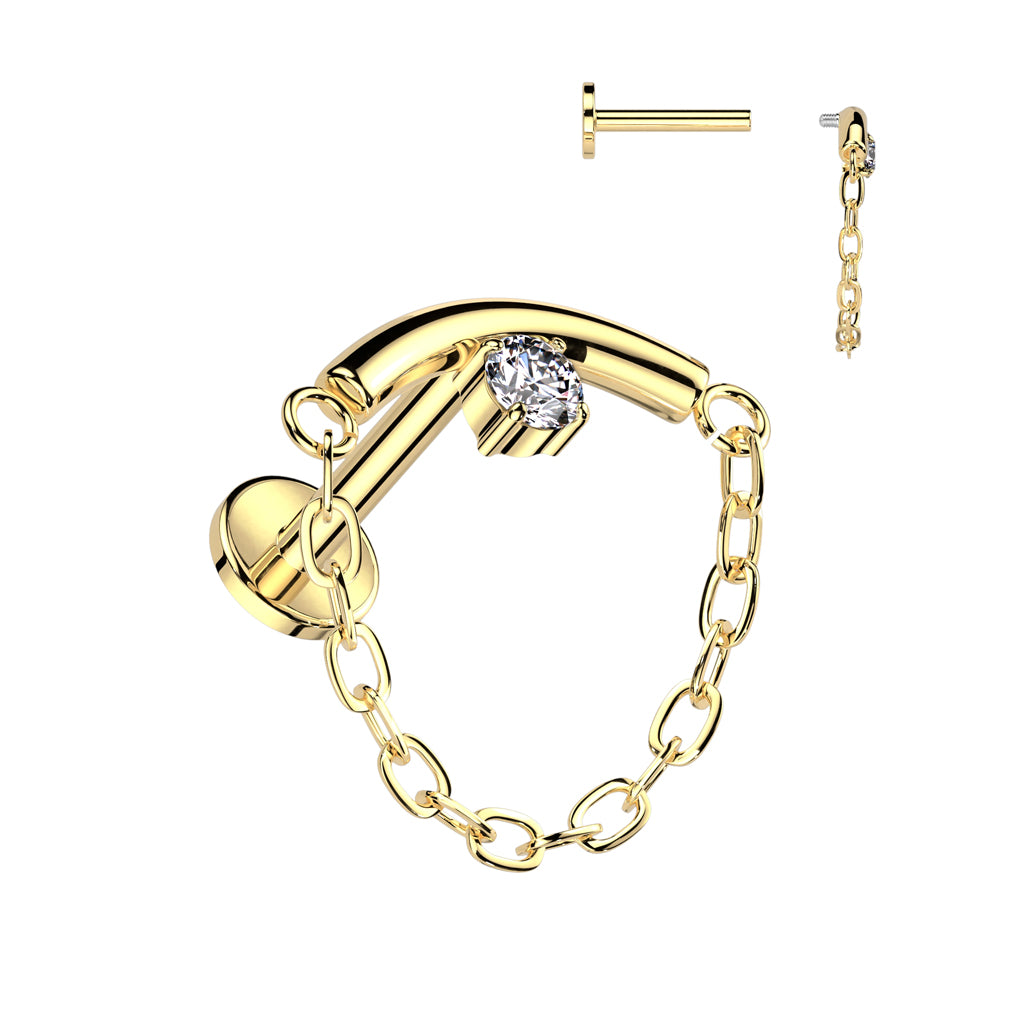 16G Titanium Internally Threaded Labret W/ Chain Link For Hidden Helix Piercings