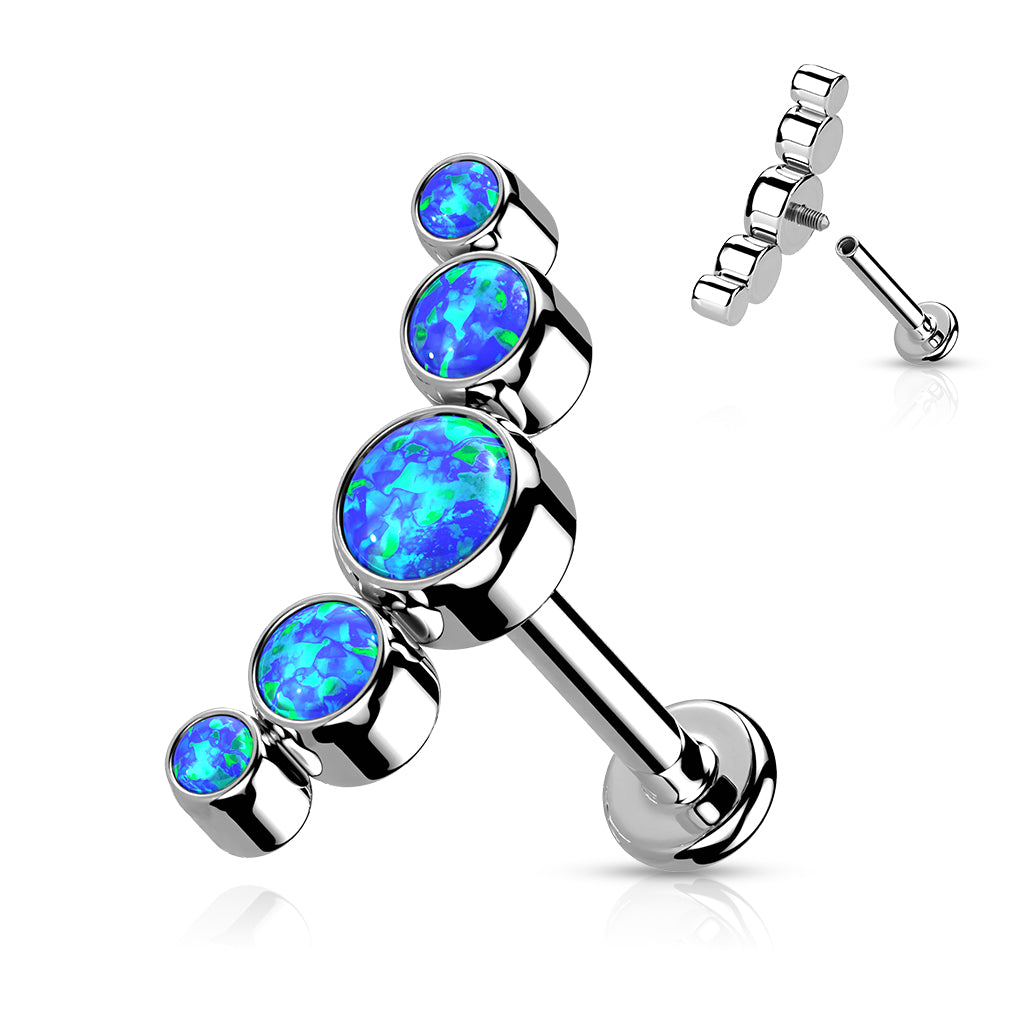 Implant Grade Titanium Internally Threaded Labret With 5 Curved Bezel Set Opal Top