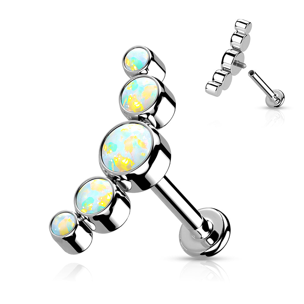 Implant Grade Titanium Internally Threaded Labret With 5 Curved Bezel Set Opal Top