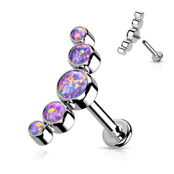 Implant Grade Titanium Internally Threaded Labret With 5 Curved Bezel Set Opal Top