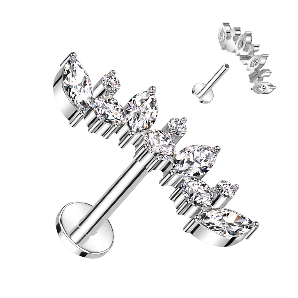 16G Titanium Internally Threaded Labret W/ Round and Marquise