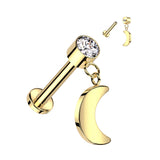 Implant Grade Titanium Internally Threaded Labret With Crescent Moon Dangle Top