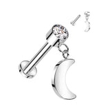 Implant Grade Titanium Internally Threaded Labret With Crescent Moon Dangle Top