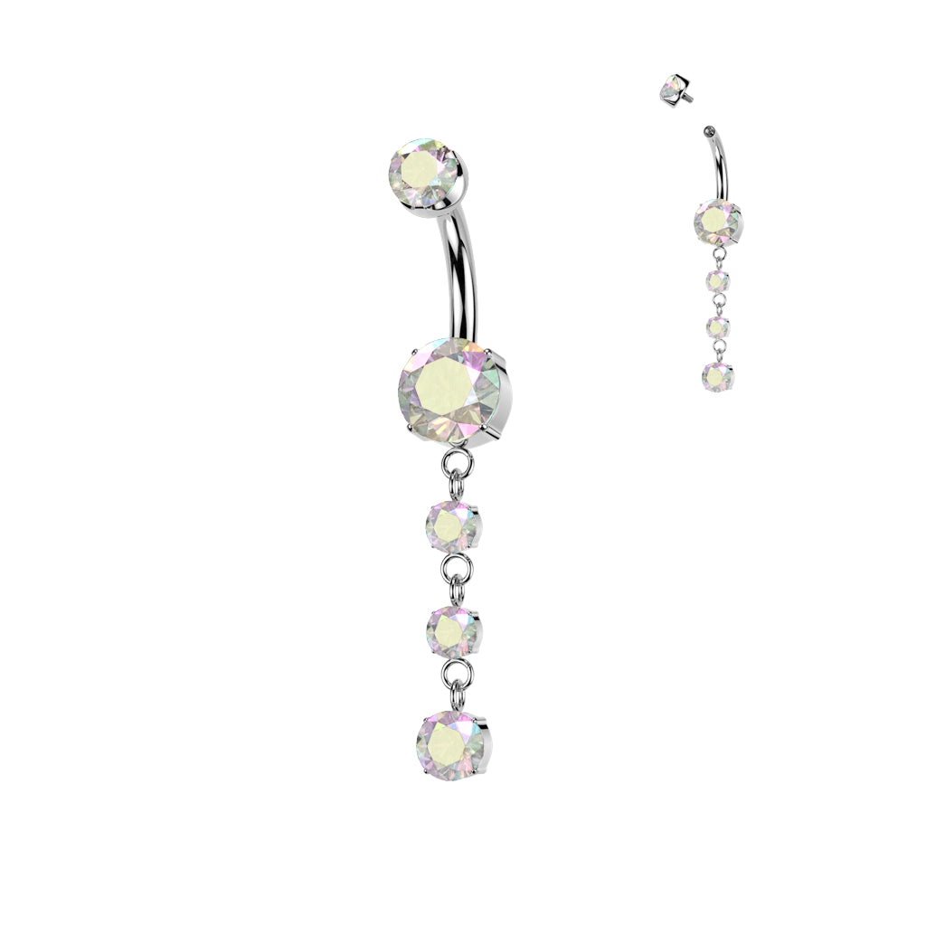 14G Titanium Internally Threaded (10mm) Belly Button Ring With 3 Round Dangle