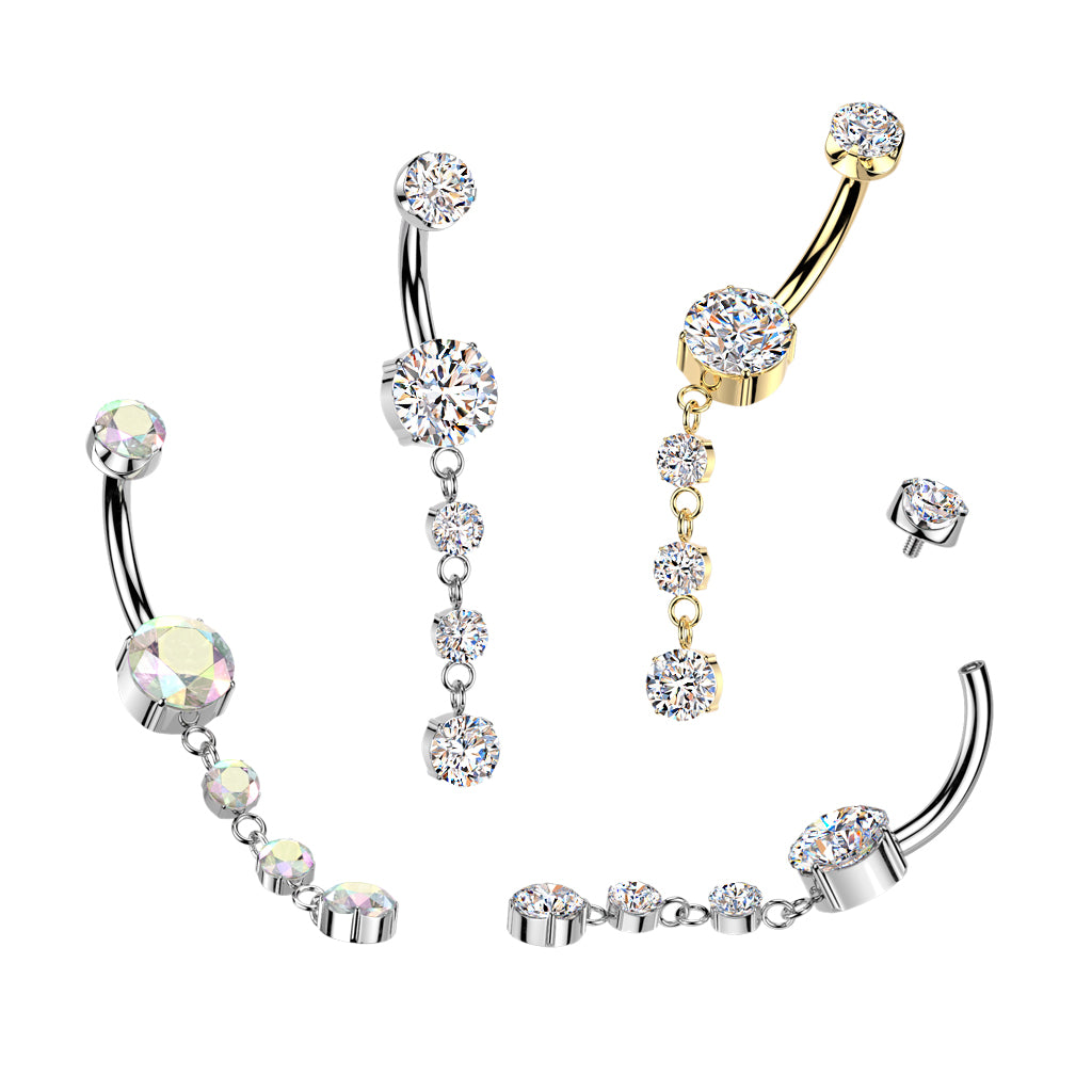 14G Titanium Internally Threaded (10mm) Belly Button Ring With 3 Round Dangle