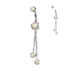 14G Titanium Internally Threaded (10mm) Belly Button Ring With Double Round Chain Dangle