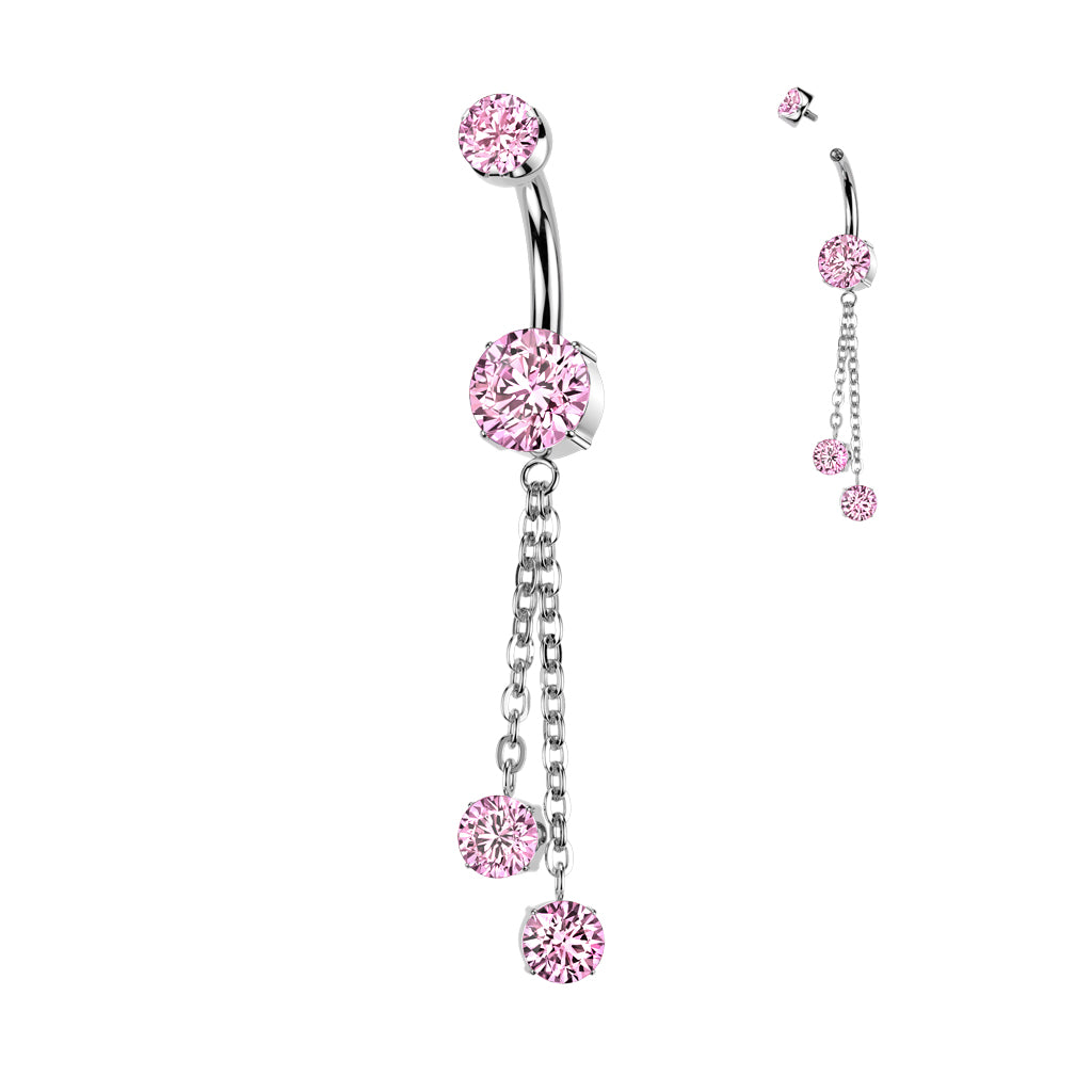 14G Titanium Internally Threaded (10mm) Belly Button Ring With Double Round Chain Dangle