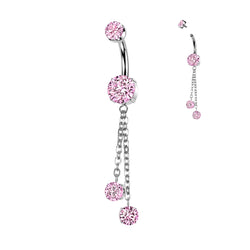 14G Titanium Internally Threaded (10mm) Belly Button Ring With Double Round Chain Dangle