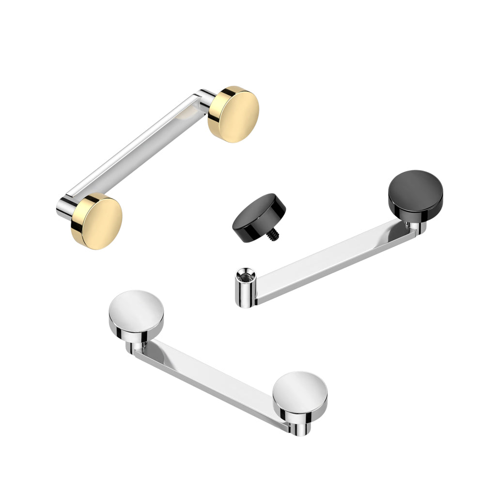 Implant Grade Titanium Internally Threaded Flat Surface Barbell With 2mm Rise and Titanium Flat Round Tops