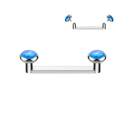 Implant Grade Titanium Internally Thread Flat Surface Barbell With 2mm Rise and Titanium Flat Bezel Set Opal Tops