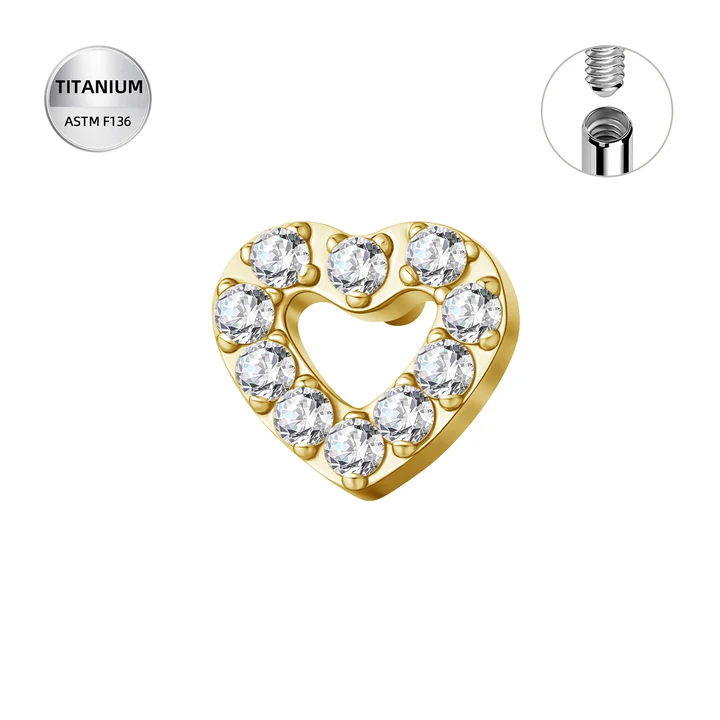 16G ASTM F136 Titanium CZ Heart Surface Top (5.5mm)